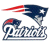 A pixelated logo featuring a blue and red helmet with white accents, positioned above stylized text reading 'Patriots' in dark blue letters on a light background.