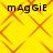 Yellow background with orange diamond pattern and four instances of text 'mAgGiE' in black pixelated font