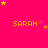 A bright pink background displays multiple instances of the name 'SARAH' in yellow pixelated text, each surrounded by small yellow and red stars.