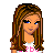 Pixel art buddy icon featuring a female character with brown hair and blue eyes, pink text reading "Taken by my dream man," and green banner with white text "Made At Original icons .com" on a gray background.
