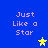 Blue background with repeated 'Just Like a Star' text and star icons in yellow, green, and gray.