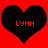 Two black heart shapes on a red background, each containing the text LYNN in red pixelated letters.