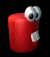 Red cylindrical character with large white eyes and a small rectangular mouth, shown in multiple poses against black background.