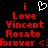 Pixelated red text on black background with white heart symbol above, displaying 'i Love Vincent Rosato forever <3' in two identical side-by-side arrangements.