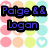 Pixelated text on a pastel polka-dot background with heart shapes, displaying 'Paige & Logan Equals Love For Ever!! <3<3<3' in blue and black.