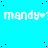 Cyan background with repeated white text 'mandy✿' and scattered black dots, partially cropped on the right.