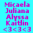 A static image with a bright cyan background displays repeated text in magenta pixelated font, including names and heart symbols.