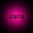 Four identical circular icons with gradient magenta backgrounds display the text 'dana' in black lowercase letters.