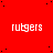Red background with repeated white text 'rutgers' in a pattern, scattered black dots, and one gray square at bottom right