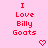 Pixelated red text "I Love Billy Goats" on pink background with small heart symbols, arranged in a pattern