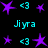 Pixelated purple stars and cyan '<3' symbols arranged in a with 'Jiura' text on black background, animated star size variations