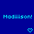 Blue background with cyan pixelated text "Modiison!" repeated twice and two cyan heart symbols below.
