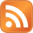 Orange square icon with rounded corners containing white RSS feed symbol of three curved lines and a circle.