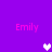 Purple background with four pink 'Emily' text labels and three pixelated hearts in white and light purple.