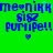 Blue pixelated text on green background with heart symbols replacing letters, repeated in two mirrored sections.