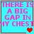 Four identical cyan with pink text and red borders, each displaying "THERE IS A BIG GAP IN MY CHEST" alongside distinct heart symbols in different states