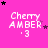 Pink background with white text 'Cherry AMBER '3' and scattered black and purple stars in a