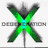 Green X-shaped symbol with blue center on white background, partially obscured text below.
