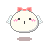 Pixelated character with pink bow, white wings, and blush appears in nine variations showing different facial expressions including closed eyes, open mouth, winking, smiling, and heart-shaped eye marks.