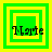 Four green and yellow square frames with the word 'Narte' in black pixelated text, each frame showing a different layered configuration of nested squares.