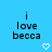 Blue background with black text reading 'i love becca' and a white pixelated heart below the text.