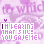 Animated pixel art with repeating text and eye motifs on a purple background, showing sequential letter changes in the phrase "I'M HEARING THAT SHILE YOU GAVE ME".