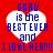 Red background with four white heart shapes containing blue pixelated text reading 'GARU is the BEST EVER and I LOVE HER!!!'