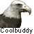 A 6-frame animated contact sheet of a bald eagle's head in profile, displayed across two rows with three frames each and the text "Coolbuddy" beneath every frame on a gray background.