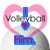 Pixelated icon with pink heart outline, blue and red text elements, and gray background.