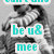 Pixelated grayscale image of a person with dark hair and light clothing, overlaid with cyan text reading 'be u& mee' on white rectangular backgrounds.