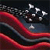 A static image with a dark background featuring scattered white shapes and flowing red and gray patterns.