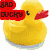 Six yellow rubber duck icons with red beaks, each labeled with a distinct text overlay in bold red font on white background.