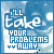 Blue-toned pixel art icon with text 'I'LL take YOUR PROBLEMS AWAY' over a cloudy background, featuring subtle animation changes in lettering and symbols.