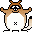 Pixelated cartoon animal with brown and white coloring, standing on two legs against gray background.