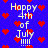 Blue background with red pixel hearts and white text reading 'Happy 4th of July !!!!!' in a pixelated style.