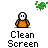 Animated contact sheet showing 17 frames of a cartoon character in orange clothing performing actions against a gray background with green splatter effects and repeated "Clean Screen" text below each frame.