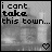 A grayscale animated icon shows the phrase "i cant take this town..." with pixelated text and a heart symbol, where individual letters animate to form different visual states.