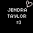 Pixelated black background with white text 'JENDRA TAYLOR' and '=]' smiley, plus a pink heart symbol above the left name.
