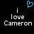 Pixelated blue heart symbol above two identical text blocks reading 'i love Cameron' on black background.