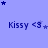 Light blue background with repeated 'Kissy <3' text and star animations in dark blue, light purple, and white.