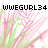 Pixelated static image with black text 'WWEGURL34' at top, pink and green pixelated floral or abstract shapes on white background.