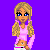 Pixel art of a character with blonde braided hair in pink top and white pants against purple background, text 'purple playa' below.