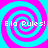 Four identical spiral patterns in cyan and magenta with 'Ella Rules!' text overlaid on each quadrant.