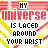 A static image with repeated text and chevron patterns in red, yellow, and white.