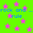 Bright green background with scattered pink stars and blue text reading "rock and ... rock and ... rule" repeated in two