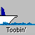 Pixelated animation of a yellow figure in a white boat with blue accents, moving through water with splashes, labeled 'Toobin'' below each frame.
