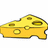 Two yellow cheese wedge icons with brown holes, orange pixelated text above reading 'I Like Cheese' on white background.