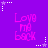 Purple background with repeated pink text "Love Me Back" and white/purple star patterns in corners.