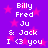 Purple background with pink stars and repeated white text listing names and 'I <3 you' in a pattern