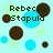 Pixelated image with light blue background, brown and cyan circles, and dark green text fragments.